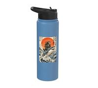 Chat ninja chevauchant un requin | Ukiyo-e Art Stainless Steel Insulated Water Bottle