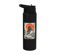 Chat ninja chevauchant un requin | Ukiyo-e Art Stainless Steel Insulated Water Bottle
