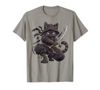 Chat Ninja furtif Assassin Masqué Shuriken Katana Warrior T-Shirt