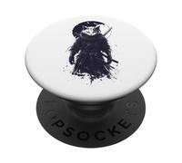 Chat Ninja Guerrier avec Katana et Lune PopSockets PopGrip Adhésif
