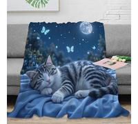 Chat Nocturne 3D Printed Plaid Microfibre Décor Maison Lune Papillon Couverture pour Adulte Canapé Chambre 60x80(150x200cm)