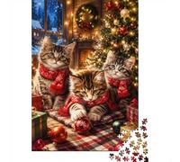 Chat Noël Cheminée Puzzle, 1000 Pièces pour Adultes Haute Qualité | 70x50cm Amateurs D'art, Cadeau Anniversaire, Carton, Interaction Familiale, Finition Lisse