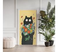 Chat Noir 3D Sticker Porte Chats Drôles Autocollant Porte Bouquet de Fleurs Stickers Muraux Auto-adhésif Poster de Porte PVC Imperméable Amovible Papier Peint 86x200cm