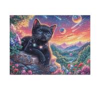 Chat Noir 500 Pièces Puzzle Créatif en Carton Anti Déchirure Ménagerie radieuse et fantaisiste Difficulté Moyenne Activité Manuelle Loisir Créatif Cadeau Fête des Mères Premium 500 PCS