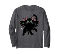 Chat Noir à 3 têtes y2k Grunge Kawaii Halloween Manche Longue