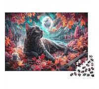 Chat Noir à la lumière de la Lune d'automne Jigsaw Puzzle 1000 Pieces Puzzles Pet for Adults Cadeau D’Anniversaire Moment De Calme 70x50cm/1000pcs