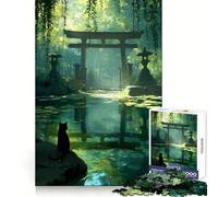Chat Noir à l'étang du Temple forestier Puzzle de 1000 pièces pour Adultes Stimule la mémoire et la Force Détente agréable Découpe Fine Cadeau Symbolique (38x52cm)