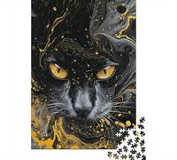 Chat Noir Abstrait Doré Puzzle 1000 Pièces Puzzle pour Adultes Décoration Relaxation Interaction Familiale Cadeau 70x50cm/1000pcs