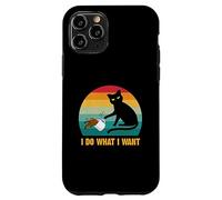 Chat Noir Amusant I Do What I Want Retro Cat Knock Over a Cup Coque pour iPhone 11 Pro