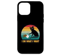 Chat Noir Amusant I Do What I Want Retro Cat Knock Over a Cup Coque pour iPhone 12 Mini