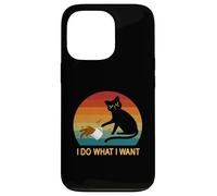 Chat Noir Amusant I Do What I Want Retro Cat Knock Over a Cup Coque pour iPhone 13 Pro