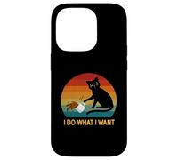 Chat Noir Amusant I Do What I Want Retro Cat Knock Over a Cup Coque pour iPhone 14 Pro