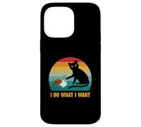 Chat Noir Amusant I Do What I Want Retro Cat Knock Over a Cup Coque pour iPhone 14 Pro Max