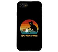 Chat Noir Amusant I Do What I Want Retro Cat Knock Over a Cup Coque pour iPhone SE (2020) / 7/8
