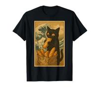 Chat Noir Amusant Mangeant du Pain Mignon Vague de l'océan Art rétro Nourriture T-Shirt