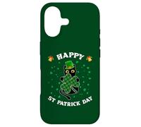 Chat Noir Amusant Tenant Un trèfle Happy St Patrick 2026 Coque pour iPhone 17