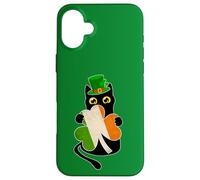 Chat Noir Amusant Tenant Un trèfle Irlandais pour la Saint-Patrick Coque pour iPhone 16 Plus