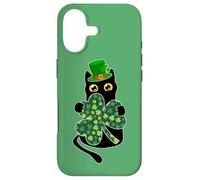 Chat Noir Amusant Tenant Un trèfle trèfle Jour de la Saint-Patrick 2026 Coque pour iPhone 17
