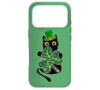 Chat Noir Amusant Tenant Un trèfle trèfle Jour de la Saint-Patrick 2026 Coque pour iPhone 17 Pro