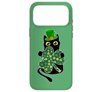 Chat Noir Amusant Tenant Un trèfle trèfle Jour de la Saint-Patrick 2026 Coque pour iPhone 17 Pro Max
