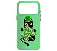 Chat Noir Amusant Tenant Un trèfle trèfle Jour de la Saint-Patrick 2026 Coque pour iPhone 17 Pro Max