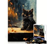 Chat Noir au café Le Soir, Puzzle de 1000 pièces pour Adolescents, Sharp Recall, Serene Escape, Uniform Cut, Perfect Xmas (38x26cm)