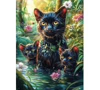 Chat Noir avec Chatons près d'une Cascade Puzzle 1000 Pièces pour Adultes Educa Art Abstrait 3D Décoration Murale Qualité Supérieure Relaxation Famille Cadeau 1000 PCS