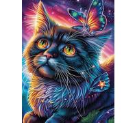Chat noir avec des papillons dans un jardin fleuri 500 Pièces Puzzle Personne Âgée En Carton Rigide Faune sauvage et animaux de compagnie Facile Débutant Anti-Stress Activité Manuelle Thérapie Occupat