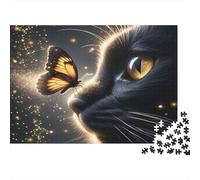 Chat Noir avec Papillon Puzzle 1000 Pièces pour Adultes, Un Jeu De Dexérité Très Difficile Puzzle Éducatif l'art De La Décoration Moderne 70x50cm/1000pcs