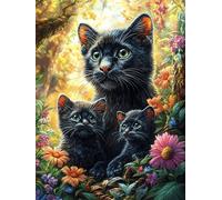 Chat Noir avec Ses Chatons dans Le Jardin 1000 Pieces Casse-tête Débutant en Carton Épais Mythes Conte de fées Facile Apprentissage Loisir Créatif Activité Manuelle Décoration Murale Cadeau Sai