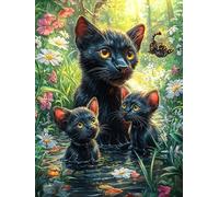 Chat Noir avec Son Chaton 1000 Pièces Puzzle Créatif en Carton Anti-Déchirure Contes de fées Animaux et Plantes Difficulté Moyenne Activité Manuelle Loisir Créatif Cadeau Fête des Mères Premium 1000