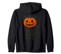 Chat Noir avec tête de Lanterne Jack O Halloween Sweat à Capuche