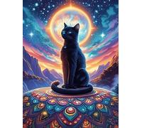 Chat noir avec un halo lunaire 500 Pièces Puzzle Personne Âgée En Carton Épais Sans Déformation Animal sauvage et animal de compagnie Cute Facile Débutant Anti-Stress Thérapie Occupationnelle Petit Pr