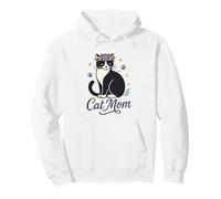 Chat Noir Blanc Couronne Fleurie Maman Féline Cat Mom Sweat à Capuche