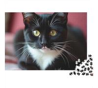 Chat Noir Blanc Puzzle 1000 pièces Cadeau pour Adultes Chat Fond Rose Animal Premium Épais Robuste Vibrant Défiant Difficile Relaxation Antistress 38x26cm/1000pcs