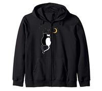 Chat noir, câlin de chats blancs et lune, étoiles. Sweat à Capuche