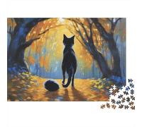 Chat Noir Chemin de Forêt dAutomne Puzzle 1000 Pièces Papier Puzzle pour Adultes Paysage Tranquille Jeu en Famille Détente Cadeau Décor Maison 70x50cm/1000pcs