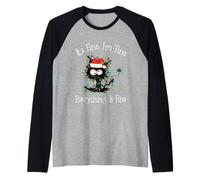 Chat Noir Christmas It's Fine I'm Fine Everything is Fine Manche Raglan