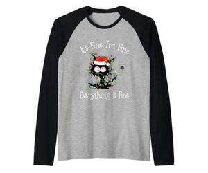 Chat Noir Christmas It's Fine I'm Fine Everything is Fine Manche Raglan