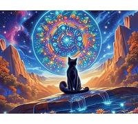 Chat Noir Ciel étoilé 500 Pieces Casse-tête Expert Confirmé en Carton sans Déformation Colorful Fantasy Faune Sauvage Très Difficile Niveau Expert Jeu De Société Collection Cadeau Premium 500 PCS