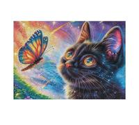 Chat Noir coloré 300 Pieces Casse-tête Débutant en Carton Anti-Déchirure Fleurs, Papillons la Nuit Facile Apprentissage Loisir Créatif Décoration Murale Petit Prix Pas Cher 300 PCS