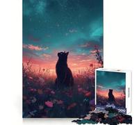 Chat Noir contemplant Un Ciel étoilé Puzzle de 1000 pièces pour Adolescents Sharp Recall Serene Escape Uniform Cut Perfect Christmas (38x26cm)