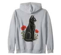 Chat Noir Coquelicot Rouge Vintage botanique félin Art Sweat à Capuche