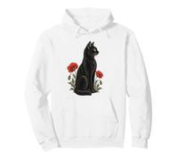 Chat Noir Coquelicot Rouge Vintage botanique félin Art Sweat à Capuche