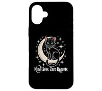 Chat Noir Croissant de Lune - Neuf Vies Zéro Regrets Coque pour iPhone 16 Plus