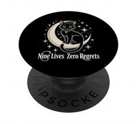 Chat Noir Croissant de Lune - Neuf Vies Zéro Regrets PopSockets PopGrip Adhésif