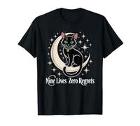 Chat Noir Croissant de Lune - Neuf Vies Zéro Regrets T-Shirt