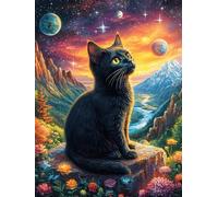 Chat noir dans la forêt cosmique 500 Pieces Casse-tête Personne Âgée En Carton Épais Haute Densité Conte de fées d'accompagnement magique Facile Débutant Thérapie Occupationnelle Anti-Stress Petit Pri