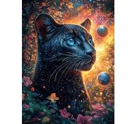 Chat Noir dans la forêt Magique Cosmique 500 Pieces Casse-tête Famille en Carton Épais sans Déformation Scène de Conte de fées Dessin animé Difficulté Moyenne Jeu De Société Cadeau Noël Haute Qualité