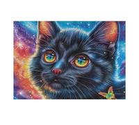 Chat Noir dans la Nuit étoilée 300 Pièces Puzzle pour Ado en Carton Anti-Déchirure Feline Glow Dark Facile Débutant Jeu De Société Soirée Entre Amis Cadeau Anniversaire Petit Prix 300 PCS